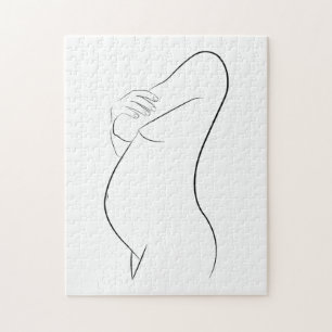 Pregnant Woman Line Art Modern Minimalist Stylish Jigsaw Puzzle