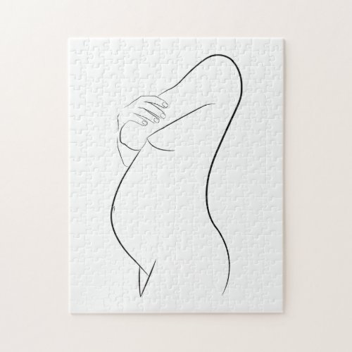 Pregnant Woman Line Art Modern Minimalist Stylish Jigsaw Puzzle