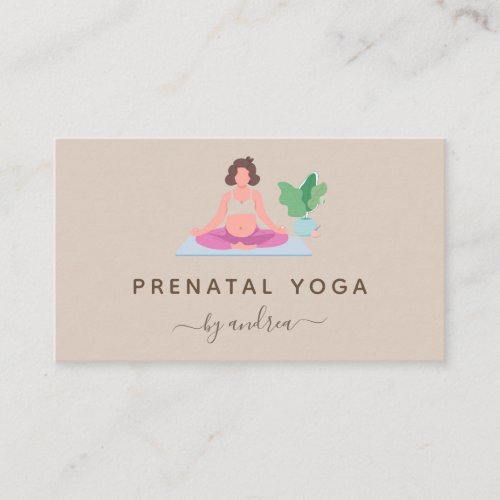 Pregnant Woman Meditating Yoga Instructor Beige    Business Card