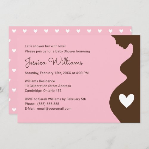 Pregnant Woman Pink Girl Baby Shower Invitation