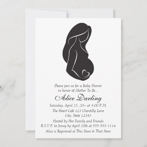 Pregnant Woman Silhouette Heart Baby Shower Invite