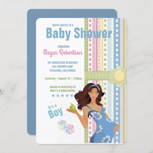 Pregnant Woman Stripes Blocks Baby Shower Invitati Invitation