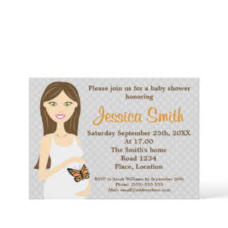 Pregnant Woman - White Butterfly Dress Baby Shower Invitation