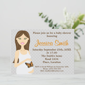 Pregnant Woman - White Butterfly Dress Baby Shower Invitation