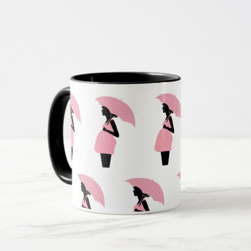 Pregnant Woman with Pink Umbrella Mug