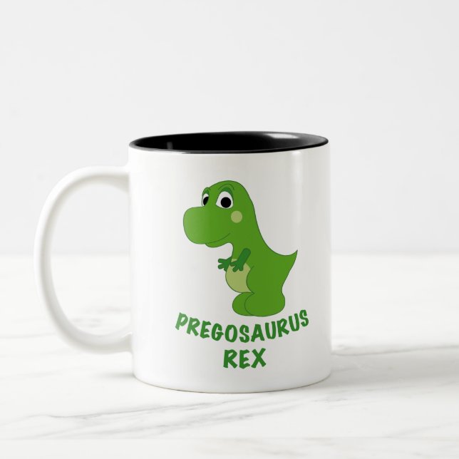Pregosaurus Rex Pregnant T-Rex Cute Dinosaur Two-Tone Coffee Mug (Left)
