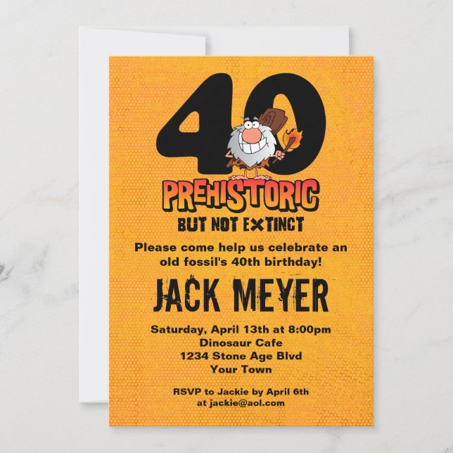 Prehistoric 40th Birthday Invitation (Front)
