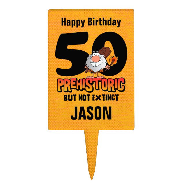 Prehistoric 50th Birthday Cake Topper (Front)