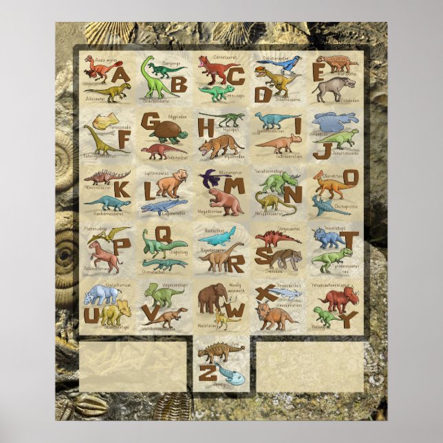 Prehistoric Animals with Dinosaurs Alphabet Poster (Front)