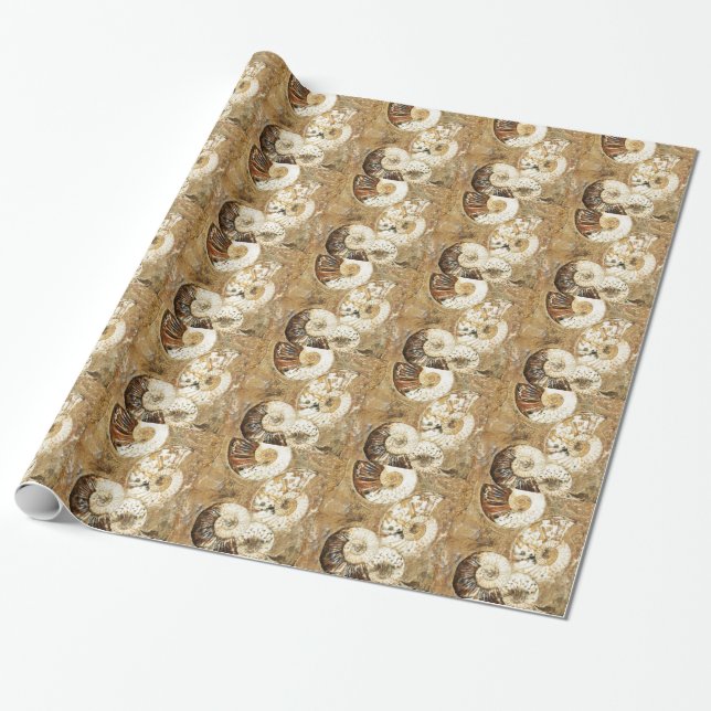 Prehistoric background with fossil shells wrapping paper (Unrolled)