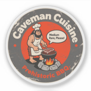 Prehistoric BBQ Chef Cooking Caveman Cuts Sticker