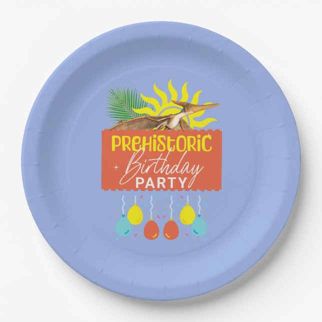 Prehistoric Birthday Party Dinosaur Pterodactyl Paper Plates (Front)