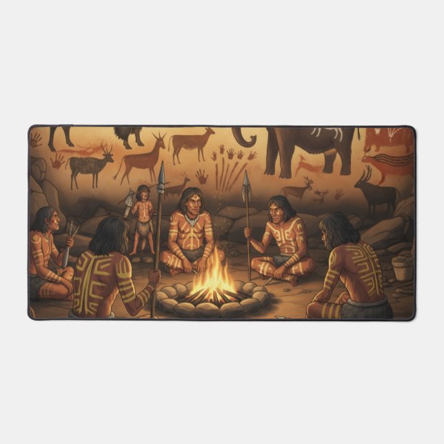 Prehistoric Cave Painting Scene Desk Mat (Front)