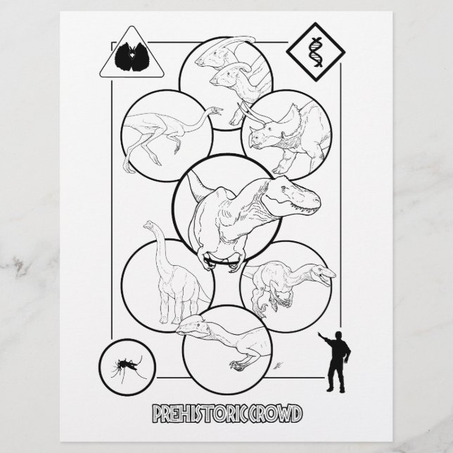 Prehistoric Crowd - Coloring page. (Front)