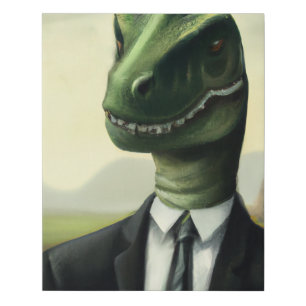 Prehistoric Dinosaur Businessman, Fun AI Generated Faux Canvas Print