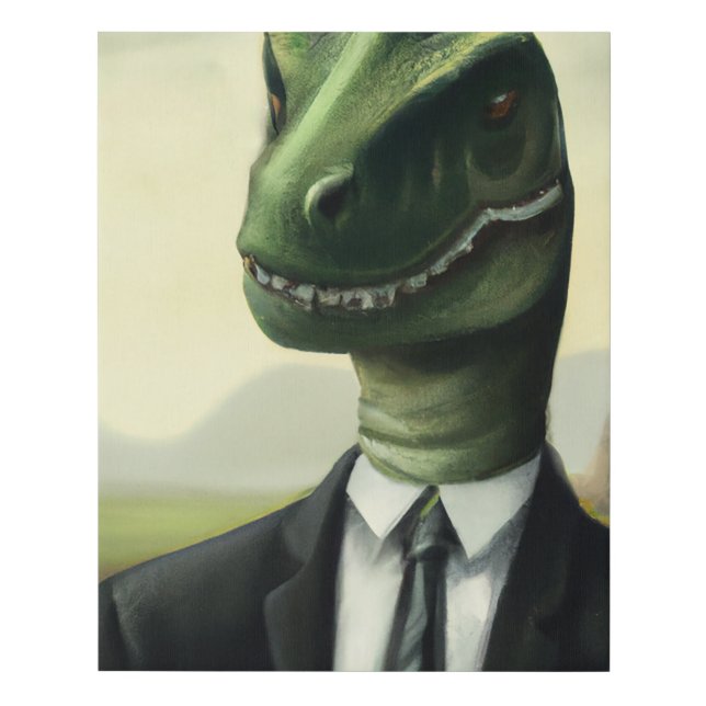 Prehistoric Dinosaur Businessman, Fun AI Generated Faux Canvas Print (Front)