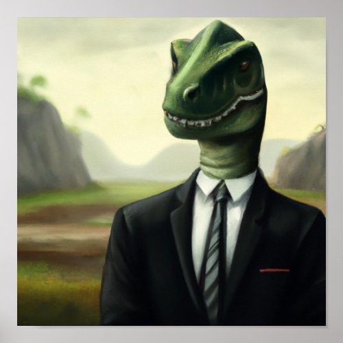 Prehistoric Dinosaur Businessman Fun AI Generated Poster