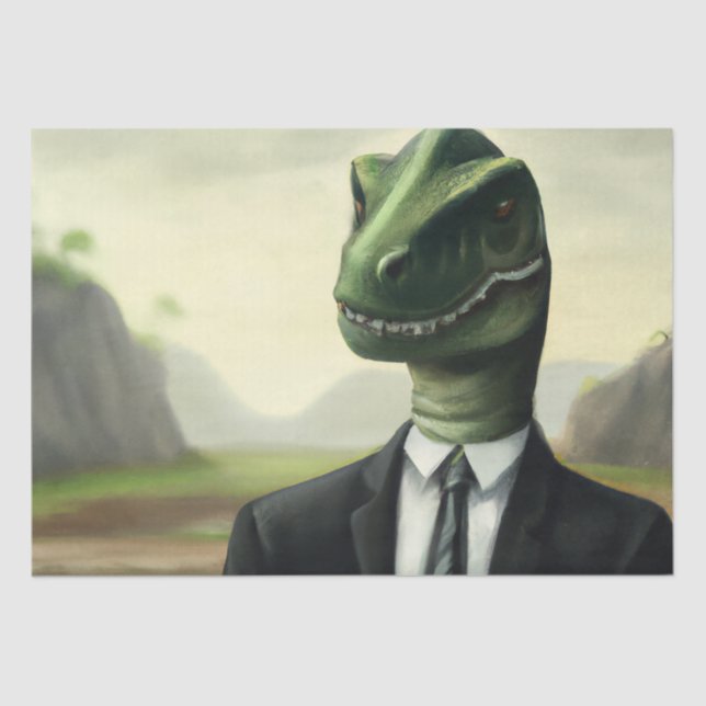 Prehistoric Dinosaur Businessman, Fun AI Generated Tissue Paper (Front)