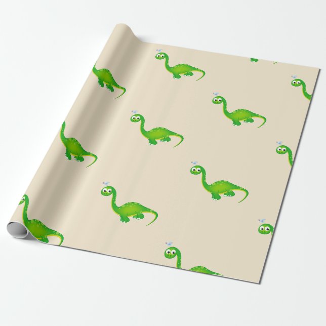 Prehistoric Dinosaur Pattern Wrapping Paper (Unrolled)