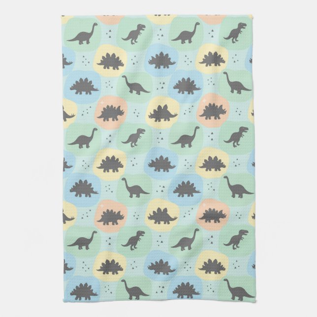 Prehistoric Dinosaur Silhouette Seamless Pattern Kitchen Towel (Vertical)