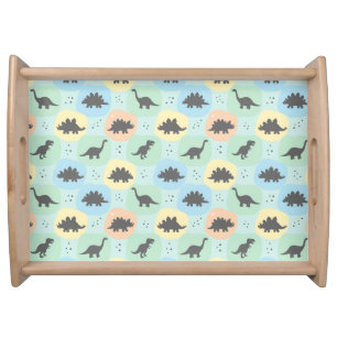 Prehistoric Dinosaur Silhouette Seamless Pattern Serving Tray
