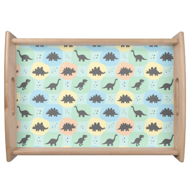 Prehistoric Dinosaur Silhouette Seamless Pattern Serving Tray (Front)