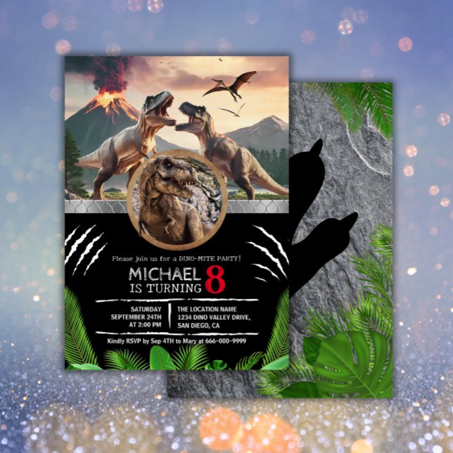 Prehistoric Dinosaur T-rex Birthday Party Invitation