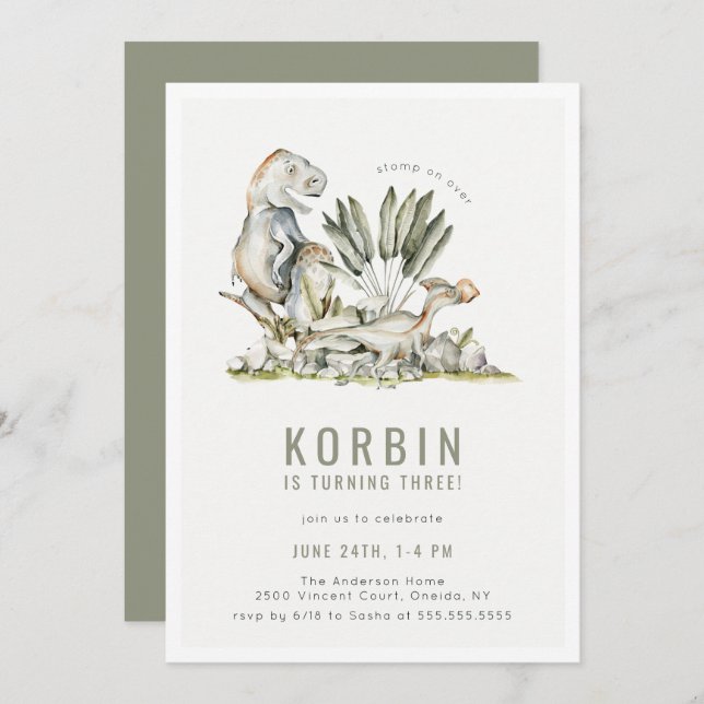 Prehistoric Dinosaur Theme Birthday Party Invitation (Front/Back)