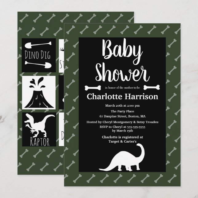 Prehistoric Dinosaurs Baby Shower Invitation (Front/Back)