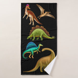 Prehistoric Dinosaurs Dark Bath Towel