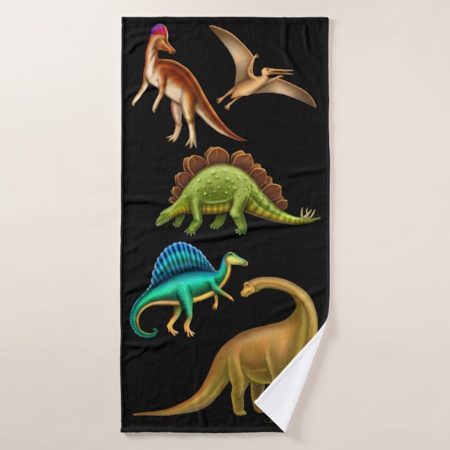 Prehistoric Dinosaurs Dark Bath Towel (Bath Towel)