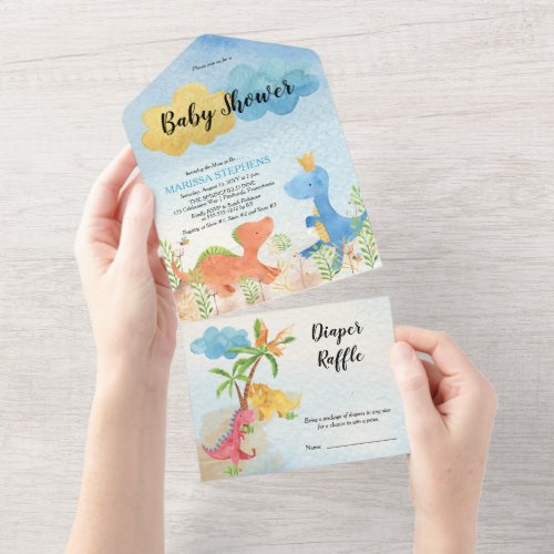 Prehistoric Dinosaurs Playing Boy Baby Shower  All In One Invitation