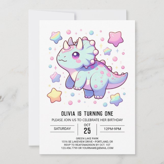 Prehistoric Dreamy Dinosaur 1st Birthday Invitation (Front)