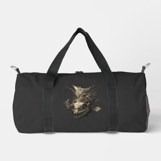 Prehistoric Fish Skull Grunge Dark Art Duffel Bag (Front)