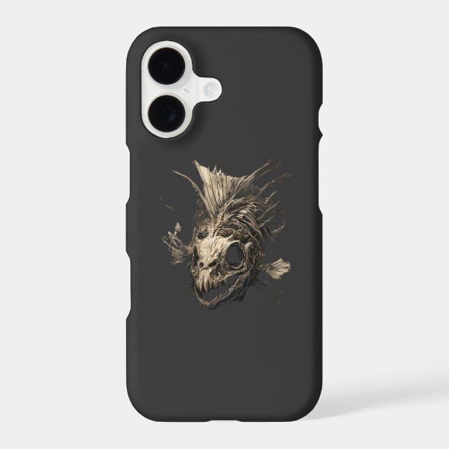 Prehistoric Fish Skull Grunge Dark Art iPhone Case (Back)