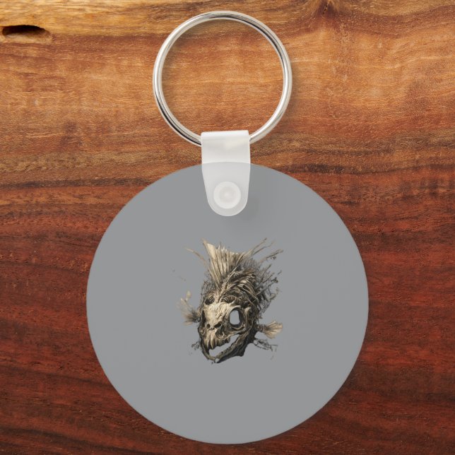 Prehistoric Fish Skull Grunge Dark Art Keychain (Front)