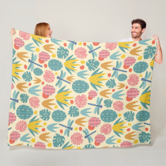Prehistoric Foliage and Dragonflies Fleece Blanket