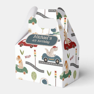Prehistoric Groups of Colorful Dinosaurs Driving Favor Boxes