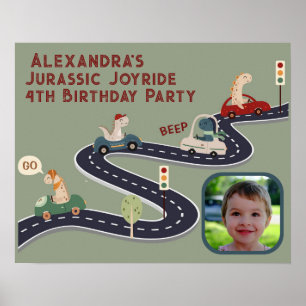 Prehistoric Groups of Colorful Dinosaurs Driving Poster