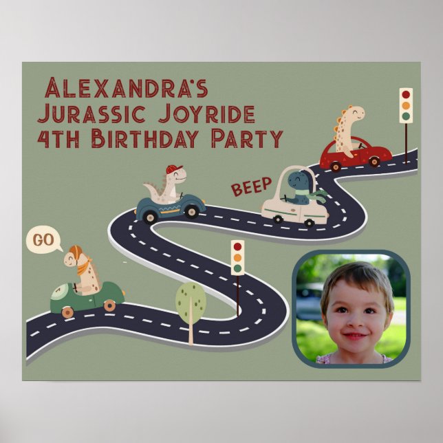 Prehistoric Groups of Colorful Dinosaurs Driving  Poster (Front)