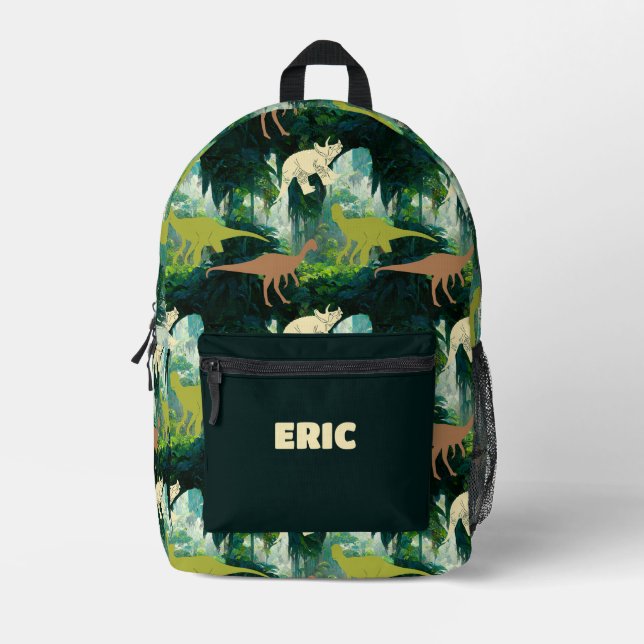 Prehistoric Jungle Dinosaurs Printed Backpack (Front)