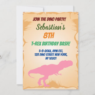 Prehistoric jurassic tyrannosaurus boy birthday invitation