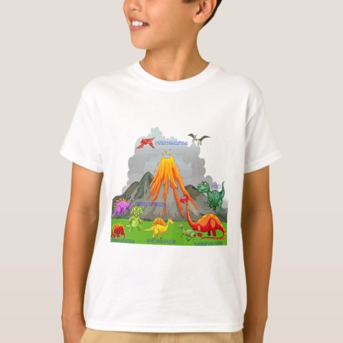 prehistoric landscape dinosaurs volcano mountains  T_Shirt