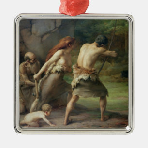 Prehistoric Man Hunting Bears, 1832 Metal Ornament