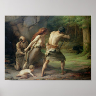 Prehistoric Man Hunting Bears, 1832 Poster
