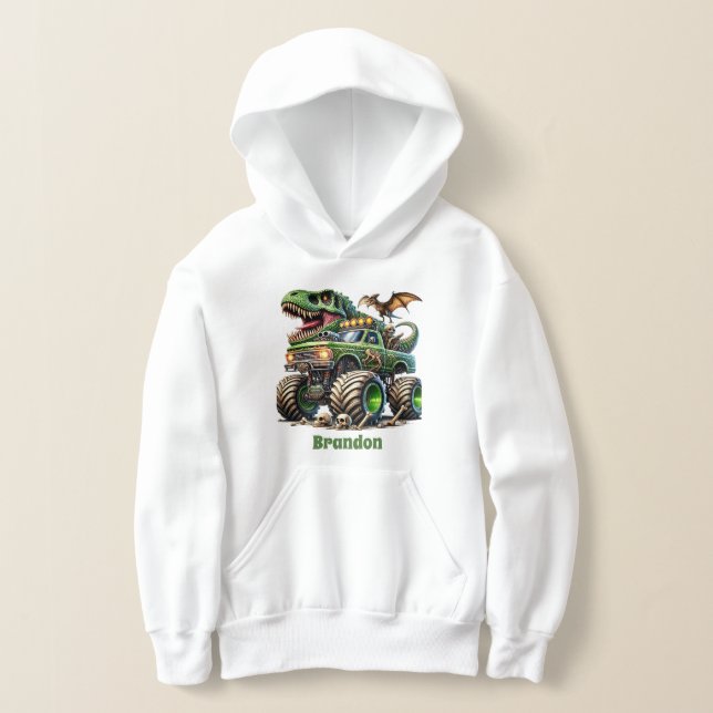 Prehistoric Monster truck add name Hoodie (Laydown)