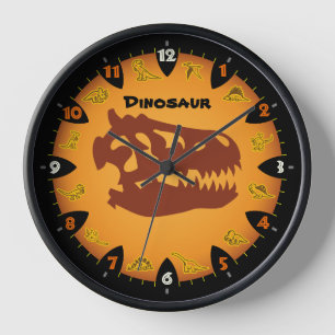 Prehistoric Orange Dinosaur Wall Clock