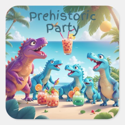 Prehistoric Party Square Sticker