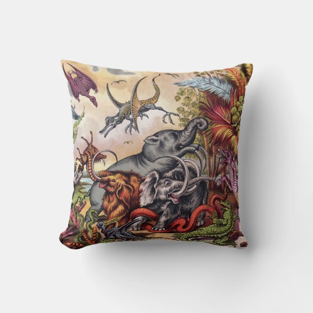Prehistoric Playground Throw Pillow (Front)