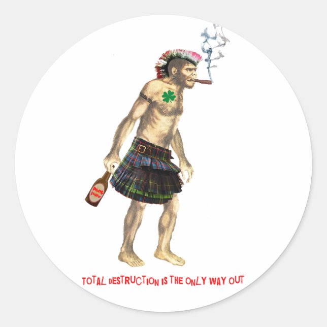 prehistoric punk rock cave man classic round sticker (Front)